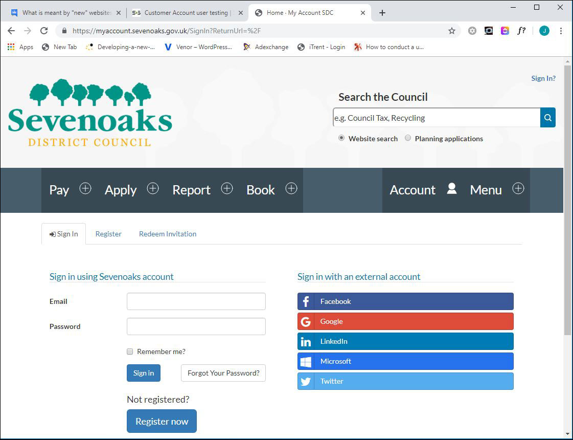 Screenshot of Sevenoaks My Account