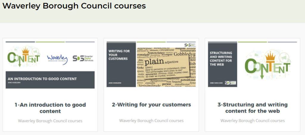 Waverley Borough Council Training Courses on the SDS e-learning Portal