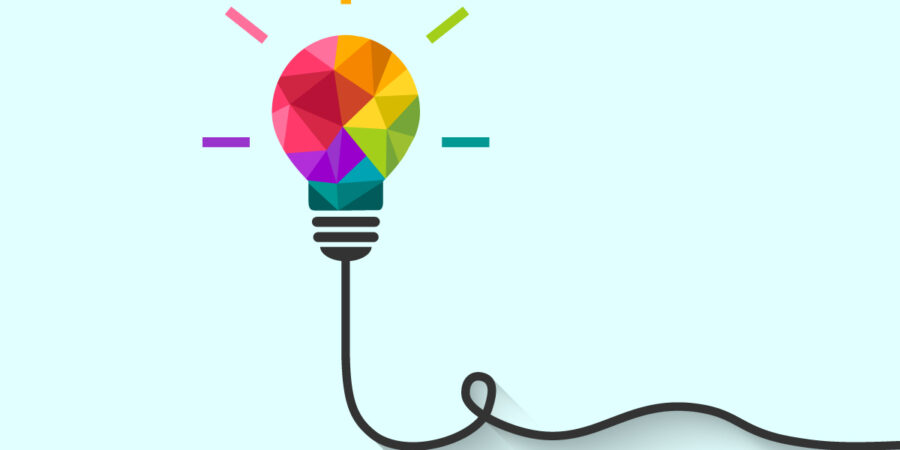 colourful ideas lightbulb with curly wire